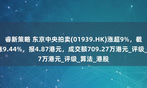 睿新策略 东京中央拍卖(01939.HK)涨超9%，截至发稿，涨9.44%，报4.87港元，成交额709.27万港元_评级_算法_港股